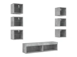 8 pcs móveis parede p/ TV c/ LEDs deriv. madeira cinza cimento