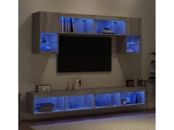 6 pcs móveis parede p/ TV c/ LEDs deriv. madeira cinza sonoma