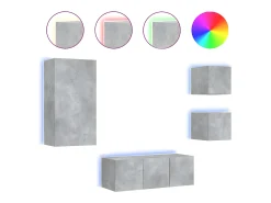 5 pcs móveis parede p/ TV c/ LEDs deriv. madeira cinza cimento PT610143