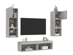 6 pcs móveis parede p/ TV c/ LEDs deriv. madeira cinza sonoma