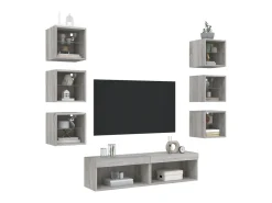8 pcs móveis parede p/ TV c/ LEDs deriv. madeira cinza sonoma