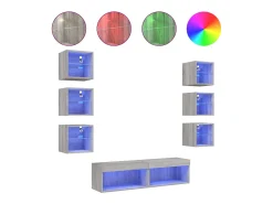 8 pcs móveis parede p/ TV c/ LEDs deriv. madeira cinza sonoma