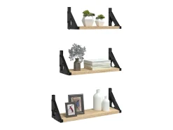 3 pcs prateleiras parede derivados de madeira carvalho sonoma PT969442