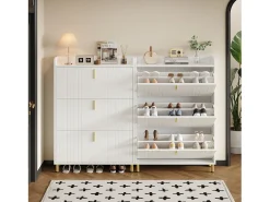 2 sapateiras de 3 portas - 2 x 80 x 23 x 123,5 cm - prateleira ajustável com 6 compartimentos - MDF - branco