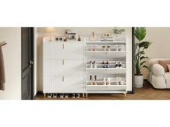 2 sapateiras de 3 portas - 2 x 80 x 23 x 123,5 cm - prateleira ajustável com 6 compartimentos - MDF - branco