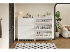 2 sapateiras de 3 portas - 2 x 80 x 23 x 123,5 cm - prateleira ajustável com 6 compartimentos - MDF - branco