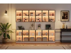 2 Vitrines Altas Modernas de Vidro - 120 x 34 x 200 cm - com LEDs + 6 Portas + Prateleira - Aglomerado - Branco