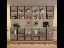 2 Vitrines Altas Modernas de Vidro - 120 x 34 x 200 cm - com LEDs + 6 Portas + Prateleira - Aglomerado - Branco