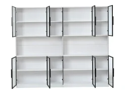 2 Vitrines Altas Modernas de Vidro - 120 x 34 x 200 cm - com LEDs + 6 Portas + Prateleira - Aglomerado - Branco