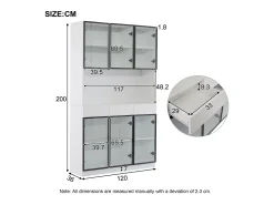 2 Vitrines altas modernas de vidro - 120 x 36 x 200 cm - com LEDs + 6 portas - para coleções/quarto - aglomerado - branco