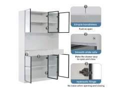 2 Vitrines altas modernas de vidro - 120 x 36 x 200 cm - com LEDs + 6 portas - para coleções/quarto - aglomerado - branco