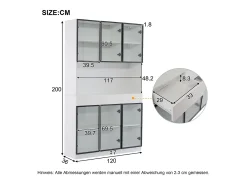 2 Vitrines altas modernas de vidro - 120 x 36 x 200 cm - com LEDs + 6 portas - para coleções/quarto - aglomerado - branco