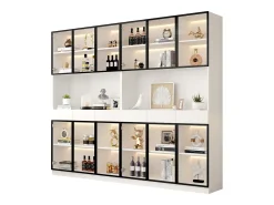 2 Vitrines altas modernas de vidro - 120 x 36 x 200 cm - com LEDs + 6 portas - para coleções/quarto - aglomerado - branco