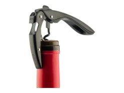 Abridor de vinho de alavanca dupla high tech preto com engrenagem anti-desgaste e espiral de teflon