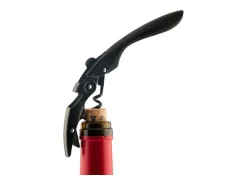 Abridor de vinho de alavanca dupla high tech preto com engrenagem anti-desgaste e espiral de teflon