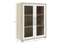 Aparador Ampezzo, Buffet de sala, Aparador de sala, Despensa de cozinha, 89x40 h113 cm, Carvalho e Branco