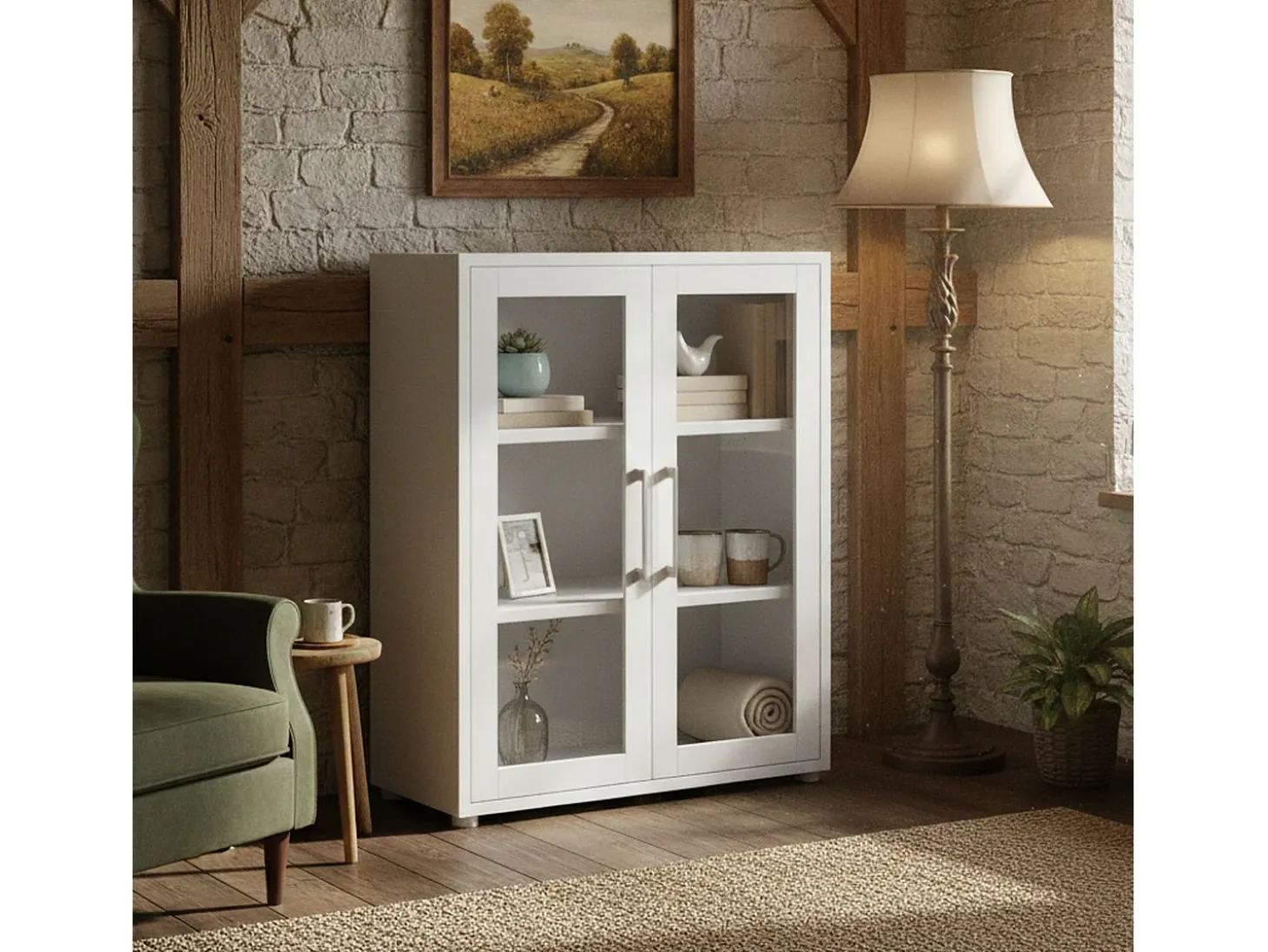 Aparador Ampezzo, Buffet de sala, Aparador de sala, Despensa de cozinha, 89x40 h113 cm, Branco