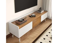 Aparador baixo de 3 portas com prateleira, 160 cm de altura, para TV, moderno, ideal para sala de estar, na cor branca.