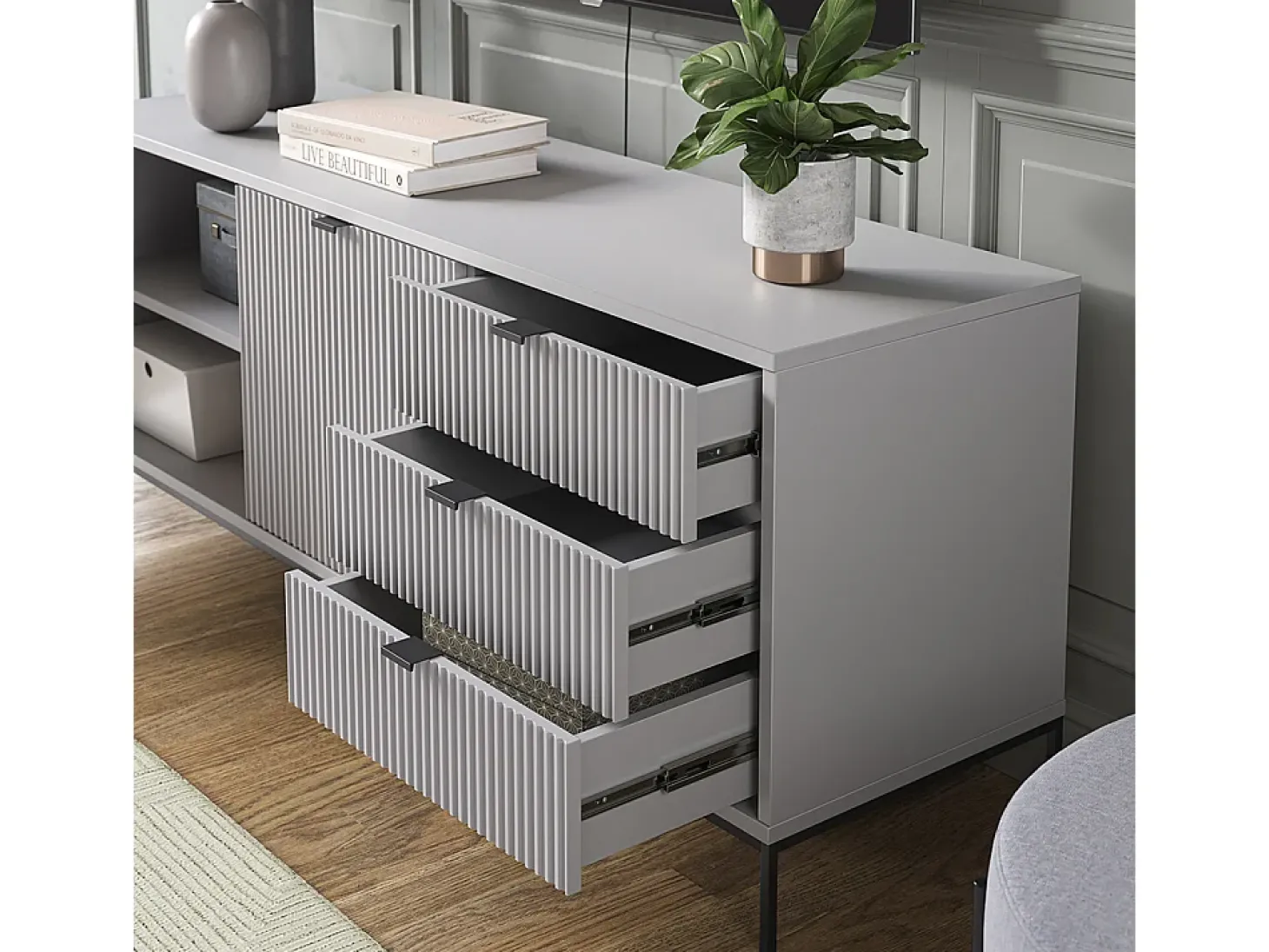 Aparador cinza 150x42x60 eliza