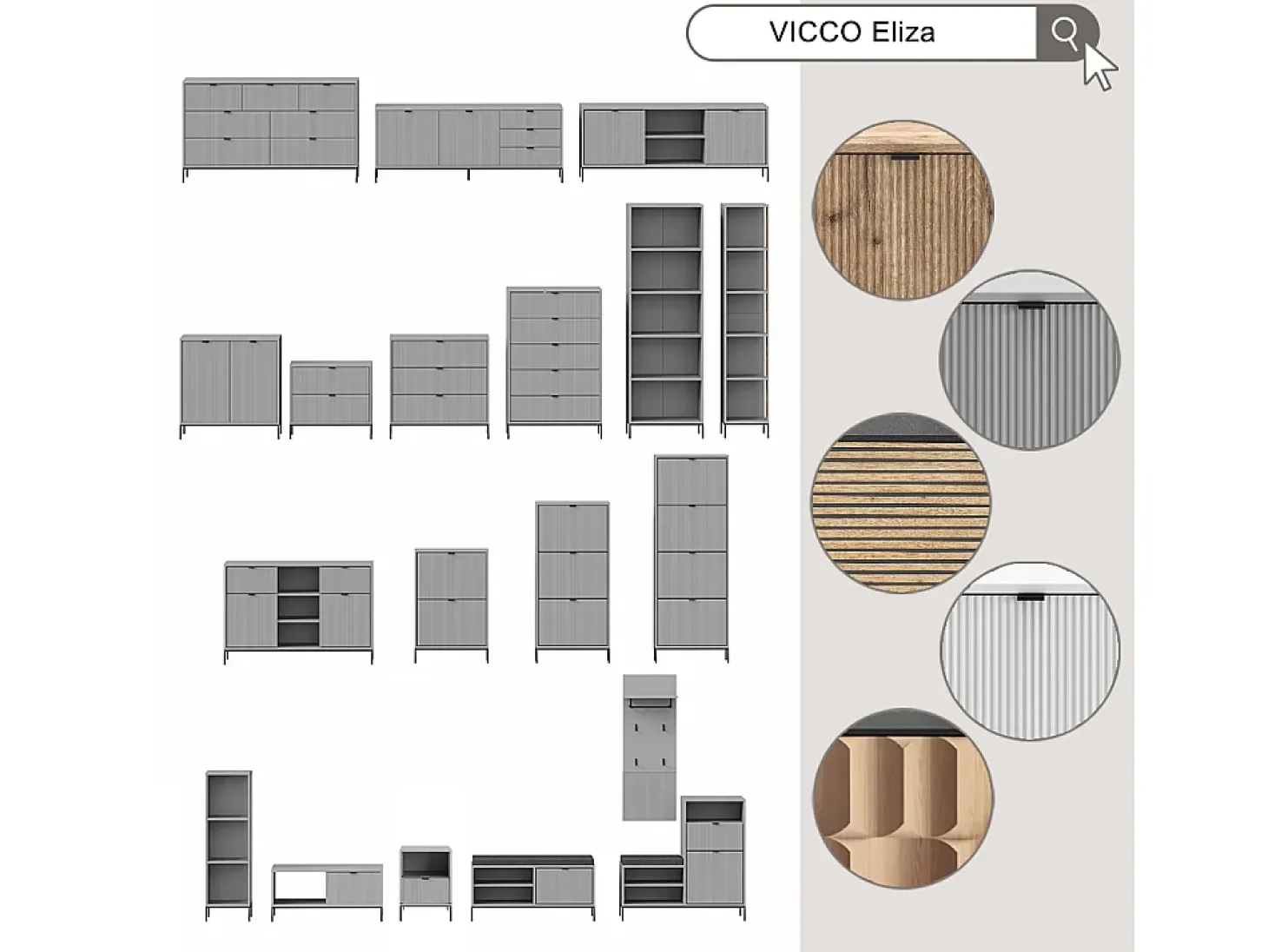 Aparador cinza 150x42x60 eliza