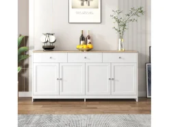 Aparador com acabamento em madeira branca, armário de cozinha com bancada, 160 x 37 x 75 cm, branco