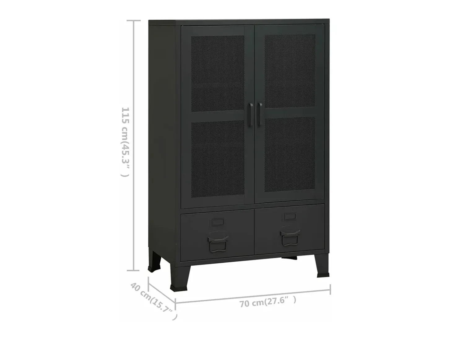 Aparador de arrumação industrial 70x40x115 cm metal preto
