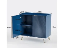 Aparador de cozinha com 2 portas e 2 prateleiras, para cozinha, sala de jantar e sala de estar, azul, 80x40x78 cm