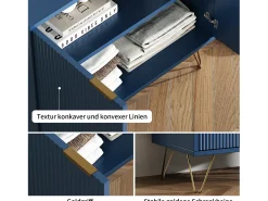 Aparador de Duas Portas em Azul Marinho com Pés Dourados – Design Moderno e Elegante