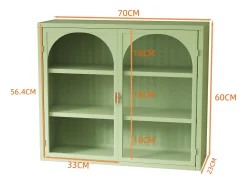 Aparador de parede com 2 portas de vidro curvas - Para cozinha e banheiro - Verde - 70 × 23 × 60 cm