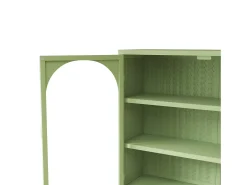 Aparador de parede com 2 portas de vidro curvas - Para cozinha e banheiro - Verde - 70 × 23 × 60 cm
