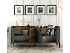 Aparador Dilici, Buffet de sala de estar, Madia de sala de estar, Despensa de cozinha, 180x35h78 cm, Nogueira e Antracite