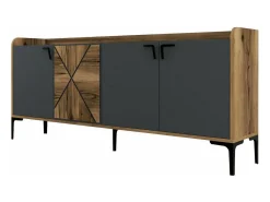 Aparador Dilici, Buffet de sala de estar, Madia de sala de estar, Despensa de cozinha, 180x35h78 cm, Nogueira e Antracite