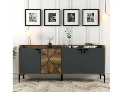 Aparador Dilici, Buffet de sala de estar, Madia de sala de estar, Despensa de cozinha, 180x35h78 cm, Nogueira e Antracite