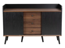 Aparador moderno com 2 portas 3 gavetas - prateleira de armazenamento - grão requintado - cores preto e marrom