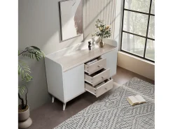 Aparador moderno com 2 portas 3 gavetas - prateleira de armazenamento - grão requintado - cores branco e bege