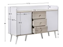 Aparador moderno com 2 portas 3 gavetas - prateleira de armazenamento - grão requintado - cores branco e bege