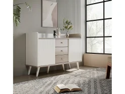 Aparador moderno com 2 portas 3 gavetas - prateleira de armazenamento - grão requintado - cores branco e bege