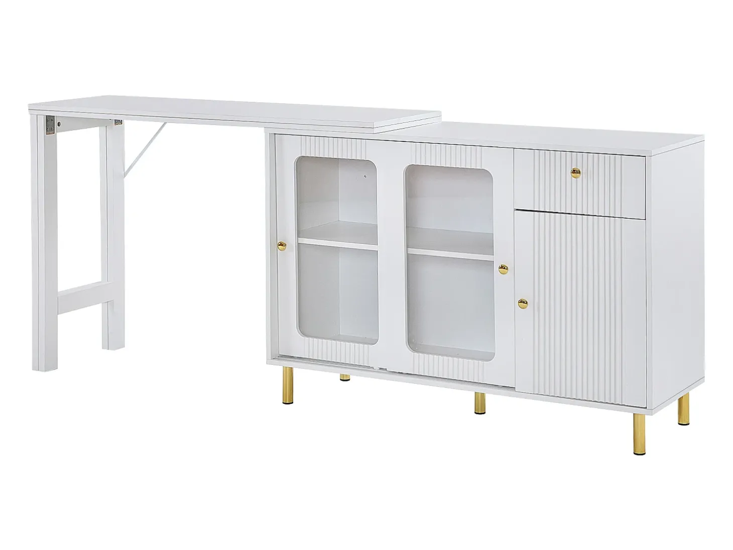 Aparador moderno com tampo giratório retrátil - arrumação diversa - MDF - Branco