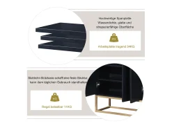 Aparador Moderno Minimalista 120cm com 4 Portas, Estrutura em Metal e Prateleiras Ajustáveis – preto e Dourado