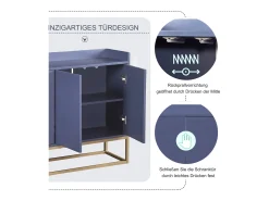 Aparador Moderno Minimalista 120cm com 4 Portas, Estrutura em Metal e Prateleiras Ajustáveis – Azul e Dourado