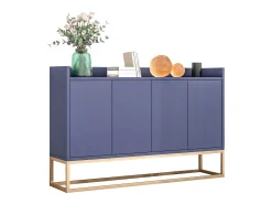 Aparador Moderno Minimalista 120cm com 4 Portas, Estrutura em Metal e Prateleiras Ajustáveis – Azul e Dourado