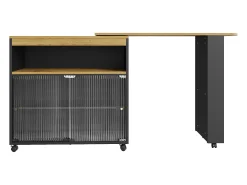 Aparador、Armário bar giratório e retrátil com LED - compartimentos e suporte para temperos - Preto