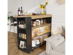Aparador、Armário bar giratório e retrátil com LED - compartimentos e suporte para temperos - Preto