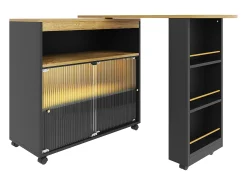 Aparador、Armário bar giratório e retrátil com LED - compartimentos e suporte para temperos - Preto