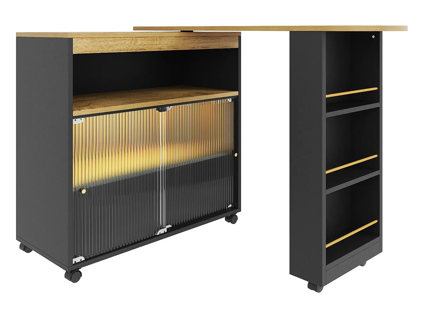 Aparador、Armário bar giratório e retrátil com LED - compartimentos e suporte para temperos - Preto