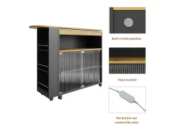 Aparador、Armário bar giratório e retrátil com LED - compartimentos e suporte para temperos - Preto