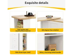 Aparador、Móvel bar giratório - MDF - 3 gavetas e 2 portas - Branco