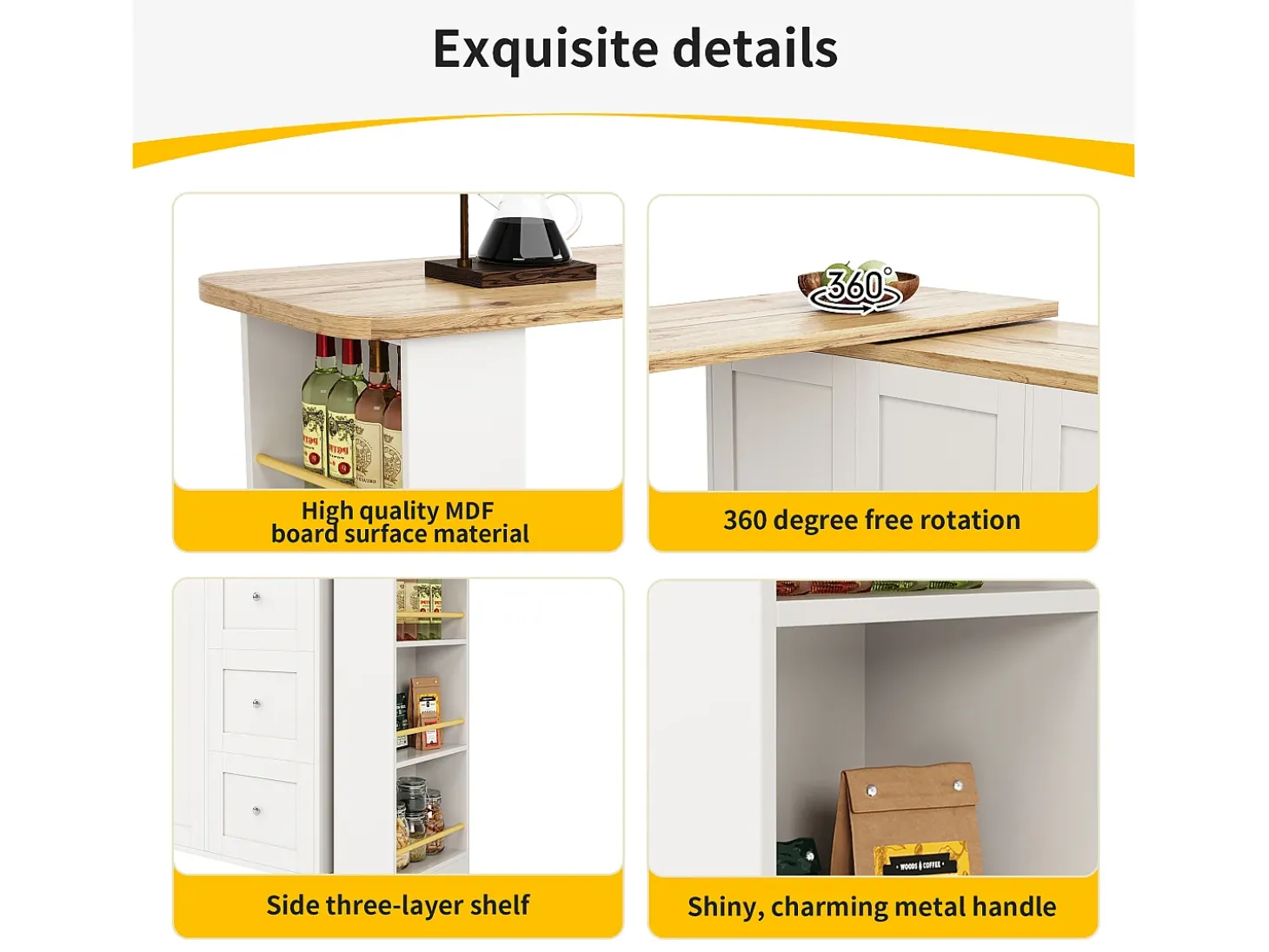 Aparador、Móvel bar giratório - MDF - 3 gavetas e 2 portas - Branco