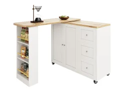 Aparador、Móvel bar giratório - MDF - 3 gavetas e 2 portas - Branco