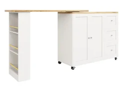 Aparador、Móvel bar giratório - MDF - 3 gavetas e 2 portas - Branco